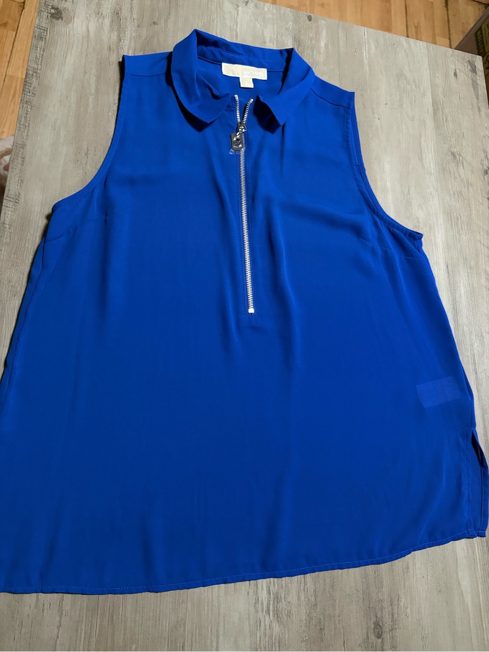 Sleeveless Zip-Front Blouse - Royal Blue Size L